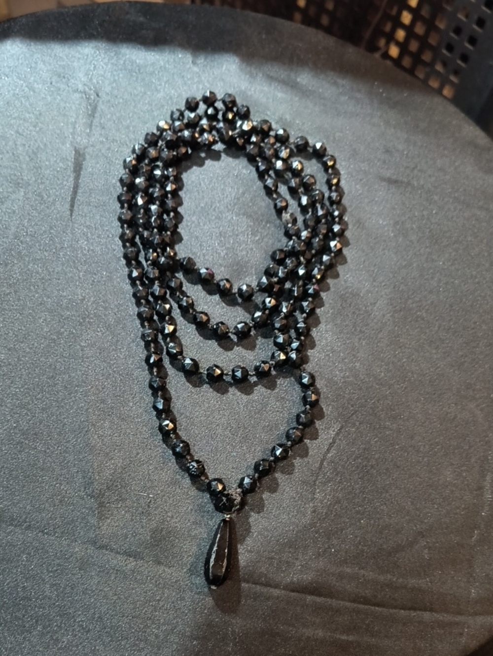 Vintage 62⁰" Black Spinel Faceted Bead Necklace With Pendant 82 Grams